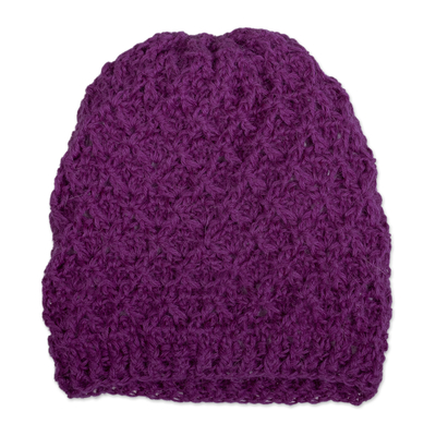Purple Crochet Knit Hat Made with 100% Alpaca in Peru