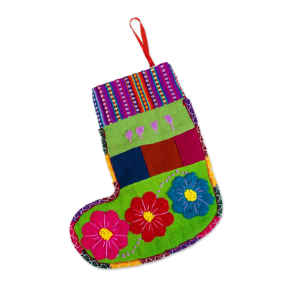 Handcrafted Green Christmas Stocking with Andean Details