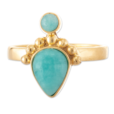 18k Gold-Plated and Amazonite Cocktail Ring Handmade in Peru