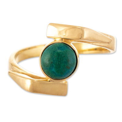 18k Gold-Plated and Chrysocolla Single-Stone Ring from Peru