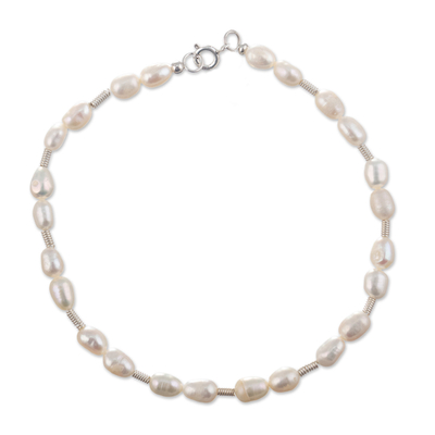 Sterling Silver and Freshwater Cultured Pearls Beaded Anklet