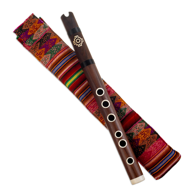 Peruvian Wood Quena Flute Wind Instrument with Andean Case