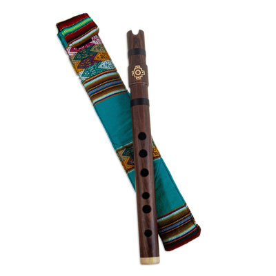 Wood Quena Flute Wind Instrument with Green Andean Case