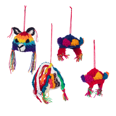 Crocheted Andean Ornaments with Rainbow Hats (Set of 4)