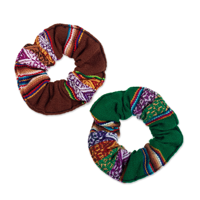 Set of 2 Brown and Green Andean Acrylic Scrunchies