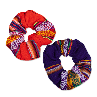 Set of 2 Peruvian Acrylic Scrunchies with Andean Motifs