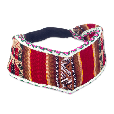 Acrylic Headband Made with Andean Textile in Red Hues