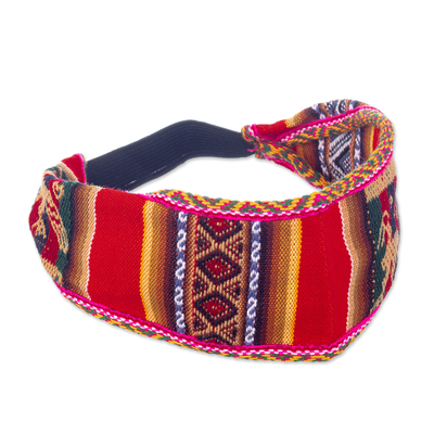 Acrylic Headband Made with Andean Textile in Vibrant Red
