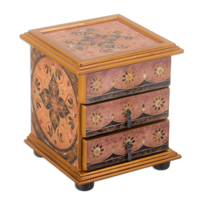 Floral Reverse Painted Glass Jewelry Box Handcrafted in Peru