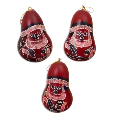 Handcrafted Andean Gourd Ornaments with Santas (Set of 3)