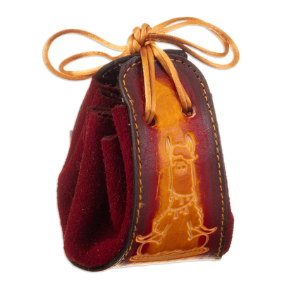 Leather and Suede Llama Coin Purse with Tie Closure