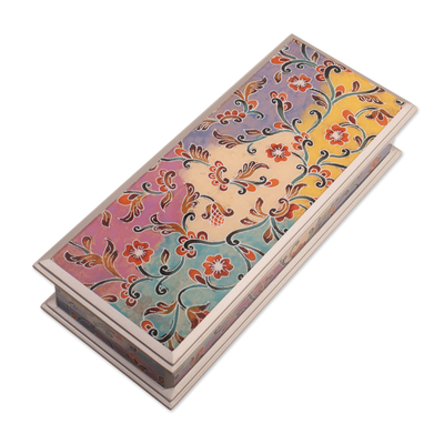 Floral Reverse-Painted Glass Decorative Box with Silver Trim