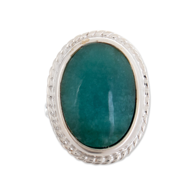 Sterling Silver Cocktail Ring with Natural Amazonite Stone