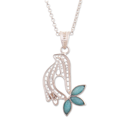 Sterling Silver Filigree Dove Necklace with Amazonite Gem