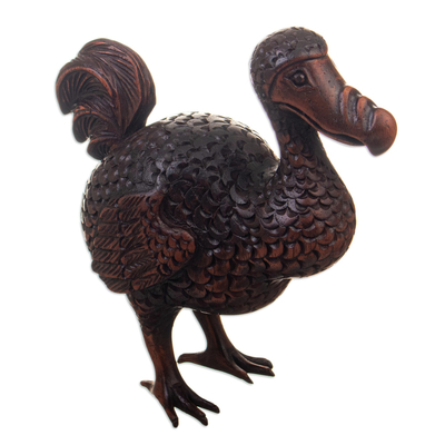 Hand-Carved Cedar Wood Sculpture of Dark Brown Dodo