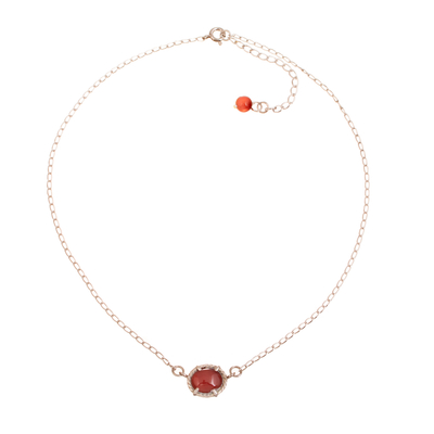 Sterling Silver Choker Pendant Necklace with Carnelian Gems