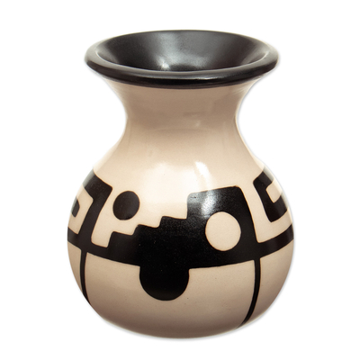 Handmade Ceramic Decorative Vase in Black and Ivory Hues