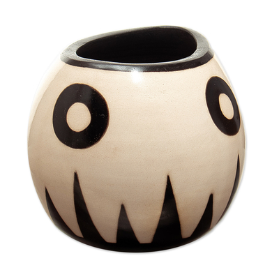 Handmade Round Ceramic Decorative Vase with Abstract Motifs