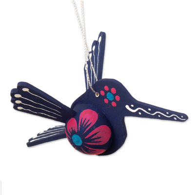 Blue Hand-Painted MDF Hummingbird Christmas Ornament