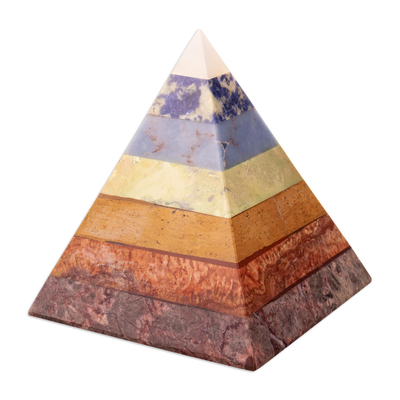 Handcrafted Multigemstone Seven Chakras Pyramid Sculpture