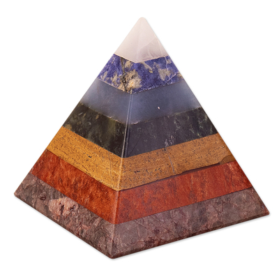 Petite Multi-gemstone Seven Chakras Pyramid Statuette
