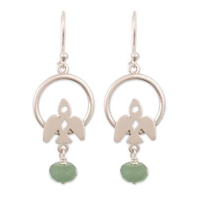 Sterling Silver Bird Dangle Earrings with Aventurine Beads