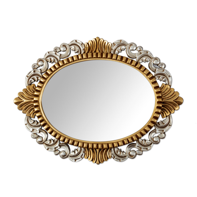 Wood Wall Mirror with Polished Bronze and Aluminum Accents