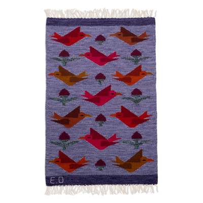 Wool Rug with Colorful Birds Handloomed in Peru (2x3)