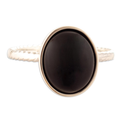 Sterling Silver Cocktail Ring with Black Onyx Cabochon