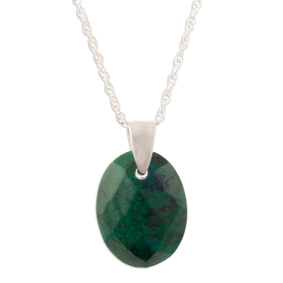 Chrysocolla and Sterling Silver Pendant Necklace from Peru