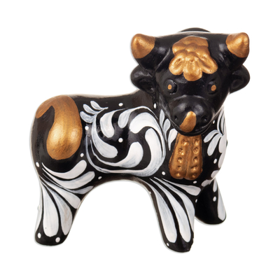 Traditional Andean Handmade Ceramic Bull Sculpture in Black