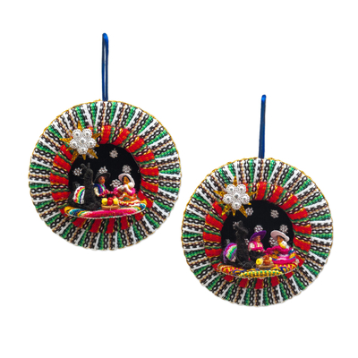 Pair of Wool Nativity Scene Ornaments Handcrafted in Peru