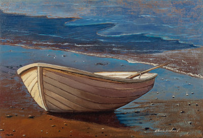 Oil on Canvas Realistic Seascapes Painting of Boat from Peru