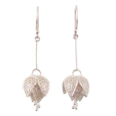 Sterling Silver Floral Filigree Dangle Earrings from Peru