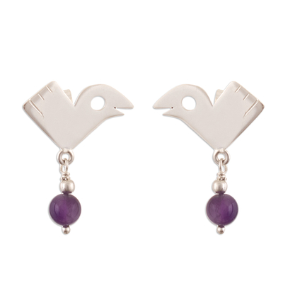 Cultural Sterling Silver Bird Dangle Earrings with Amethyst