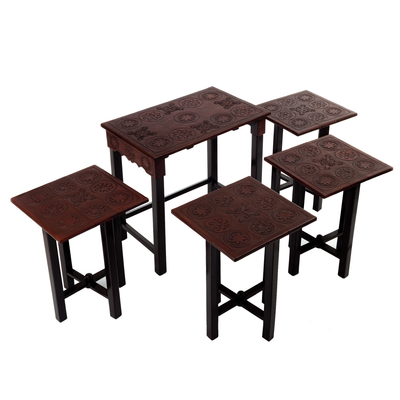 5 Accent Tables Hand-Crafted from Wood and Leather in Peru