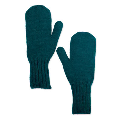 Unisex Teal Gloves Hand-Knit from 100% Baby Alpaca in Peru