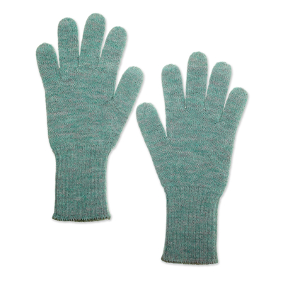 Knit Reversible Baby Alpaca Gloves in Turquoise and Green