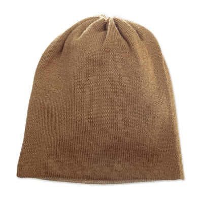 Knit Reversible Baby Alpaca Hat in Brown and Beige Hues