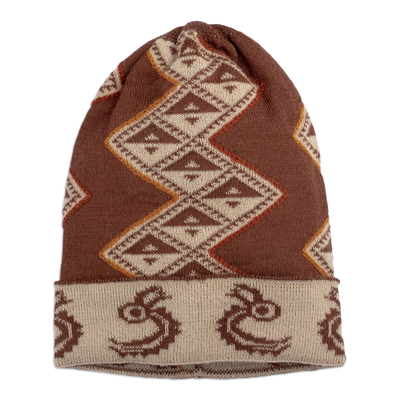 Traditional Inca Warm-Toned Alpaca Blend Hat from Peru