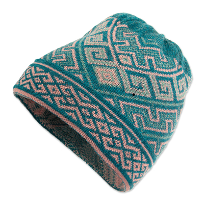Turquoise 100% Baby Alpaca Unisex Hat Knitted in Peru