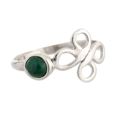 Floral Sterling Silver Single Stone Ring with Chrysocolla