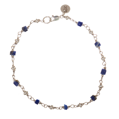 Sterling Silver and Sodalite Beaded Bracelet from Peru