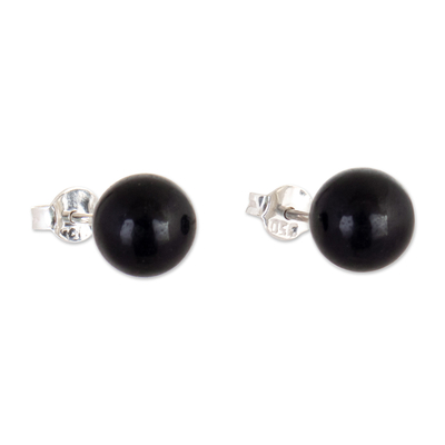Sterling Silver Stud Earrings with Black Obsidian from Peru