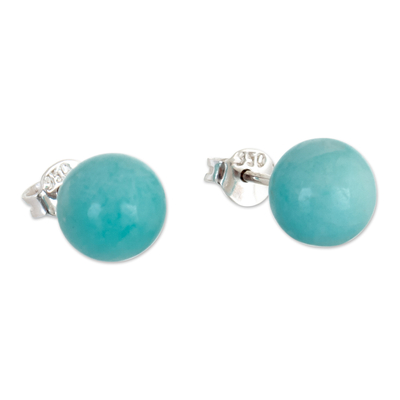 Sterling Silver Stud Earrings with Amazonite Stone from Peru
