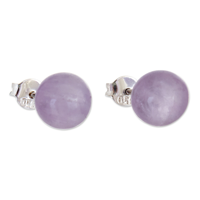 Sterling Silver Stud Earrings with Amethyst Stone from Peru