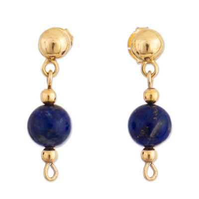 18k Gold-Plated Dangle Earrings with Lapis Lazuli Stone