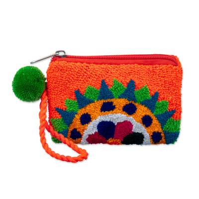 Sun-Themed Handcrafted Orange Coin Purse from Colombia