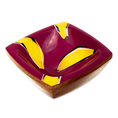 Cedar Wood Banana Catchall Hand-Painted in Colombia