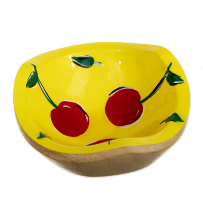 Cedar Wood Cherry Catchall Hand-Painted in Colombia